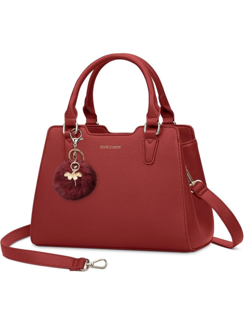 Women's Red Leather Waterproof Crossbody Bag Top-Handle Tote Handbag Ladies